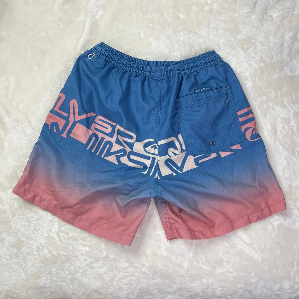 Quiksilver WordBlock Blue Pink Ombre Swim Shorts Size Large